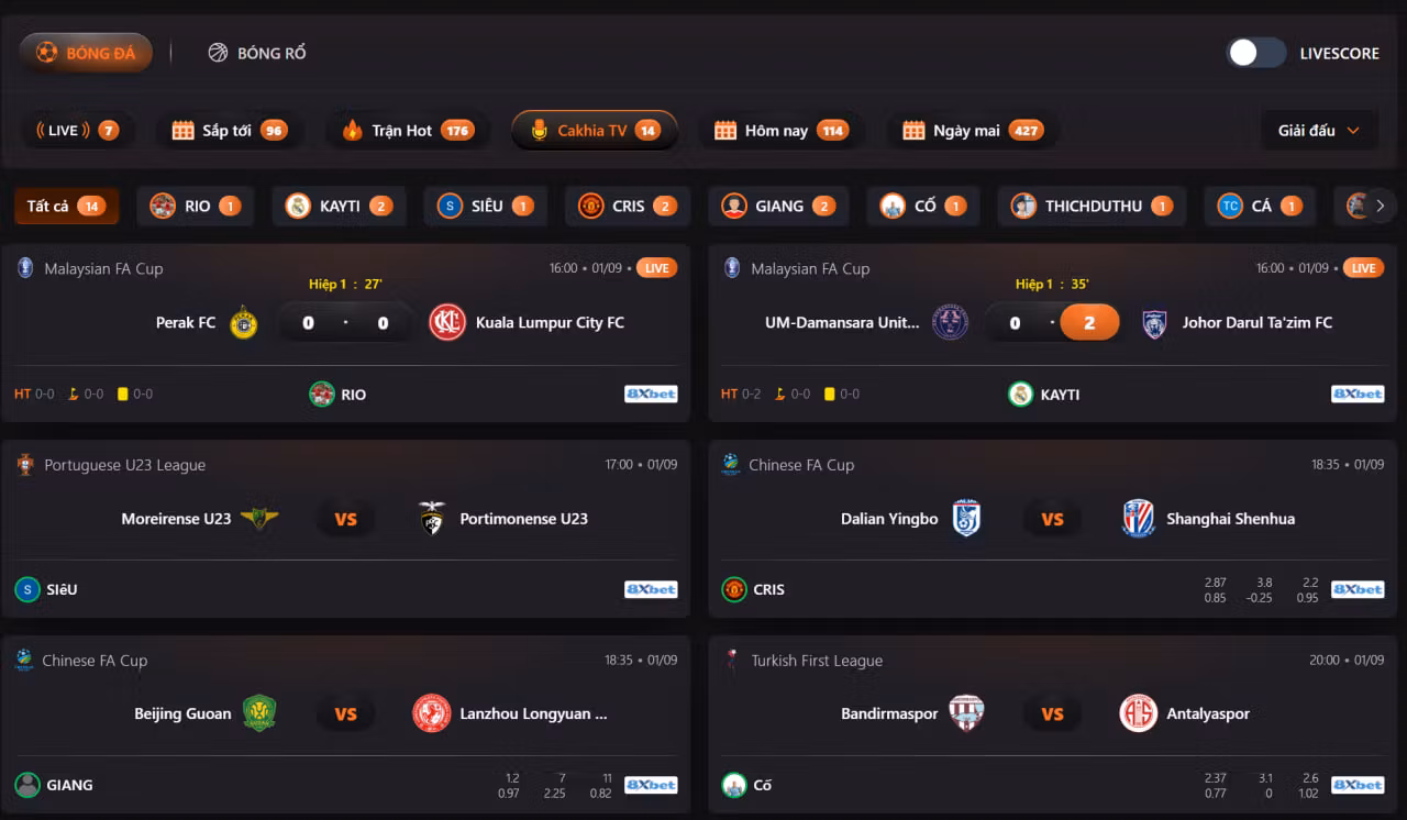 Hướng dẫn theo dõi trực tiếp bóng đá tại website Cakhia TV